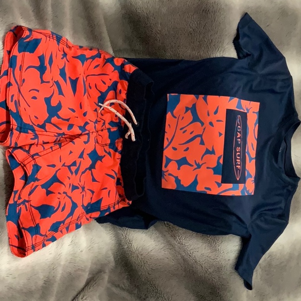 Navy and Orange Graphic Tee and Shorts Set